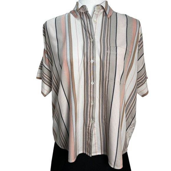 Madewell Women's Button Up Shirt‎ Sz XS Short Sleeves Oversized Stripes Vericose - Picture 1 of 9